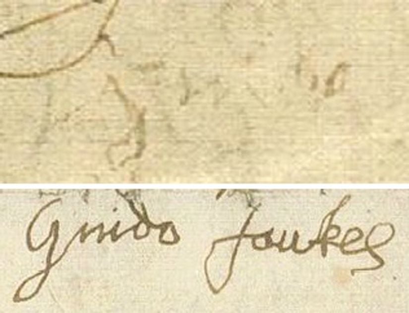 Guy &quot;Guido&quot; Fawkes'un işkence sonrası ve iyileştikten sonraki imzası (1605)