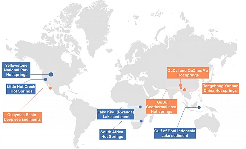 Brockarchaeota diziliminin elde edildiği konumlar
