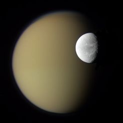 Saturn's Moons Dione and Titan from Cassini