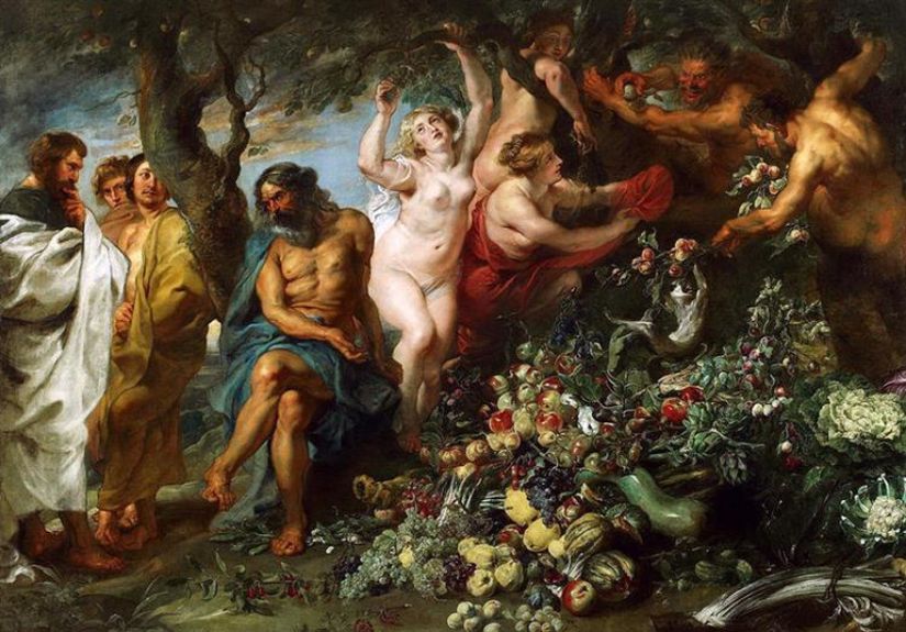 Peter Paul Rubens'in "Pythagoras Advocating Vegetarianism (Pythagoras vjeteryanlığını savunan biri olarak tanınır)" şeklinde adlandırılan tablosu