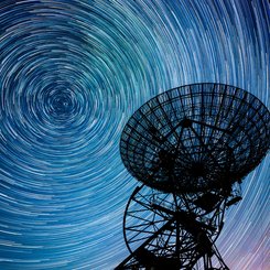 Star Trails over One-Mile Radio Telescope