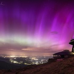 Aurora over Karkonosze Mountains