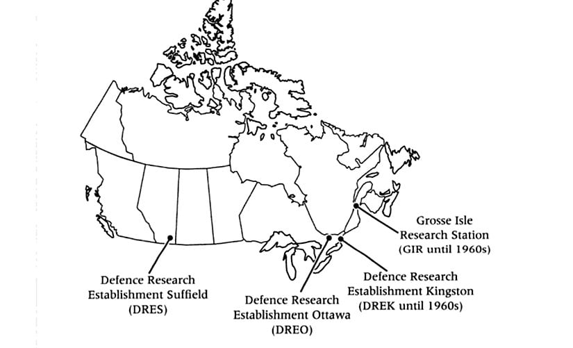 Kanada biyolojik savaş programına dahil edilen başlıca şehirler