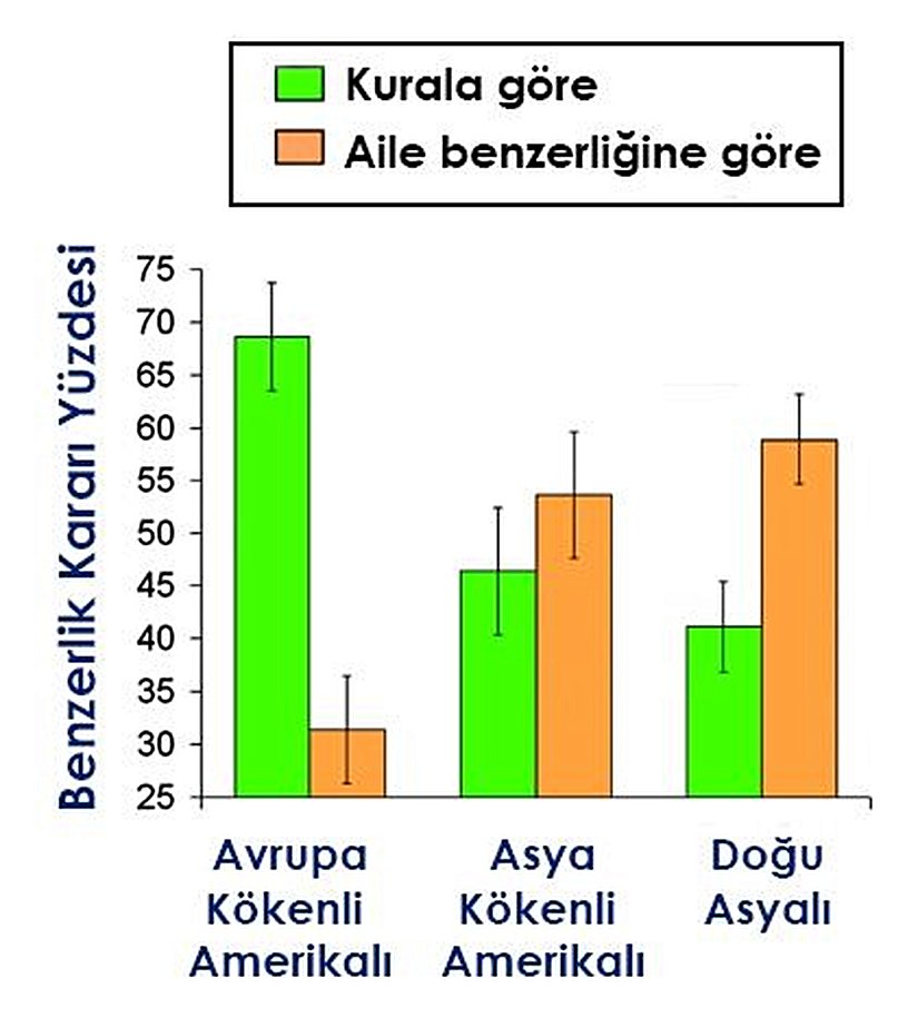 Görsel 3. Ailevi benzerlik ya da kural tabanlı benzerlik hükümlerine varan katılımcı yüzdeleri