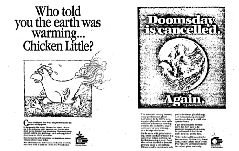 Çevre Konusunda Bilgilendirilmiş Vatandaşlar tarafından hazırlanmış 1991 tarihli reklamlar.