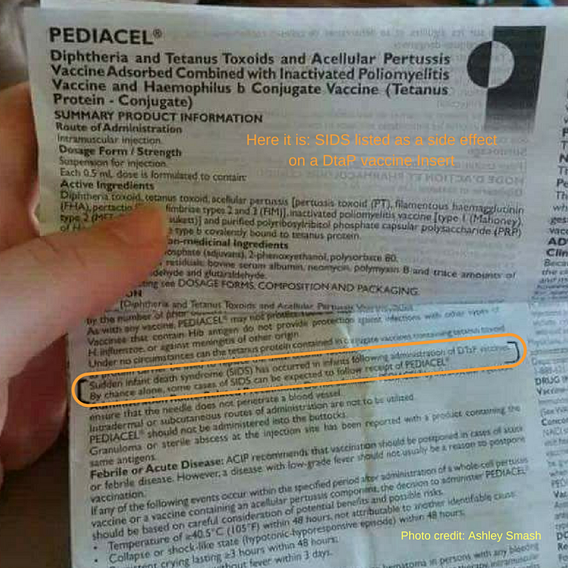 Difteri ve tetanoz aşısının "ani bebek ölümü"ne neden olabileceğine yönelik yan etki, prospektüsünden alınan bir fotoğraf ile servis ediliyor.