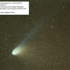 Comet Hale-Bopp and the Dumbbell Nebula
Credit and Copyright: