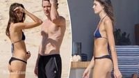 Kaia Gerber Enjoys Beach Day in Mismatched Bikini with Lewis Pullman