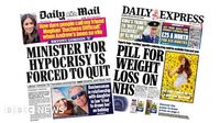 Newspaper headlines: 'Minister for hypocrisy' and 'Pill for weight loss on NHS'