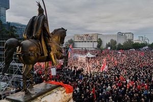 Thousands Rally In Tirana Against Kosovo War Court