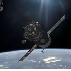 A Soyuz Spacecraft Approaches the Space Station