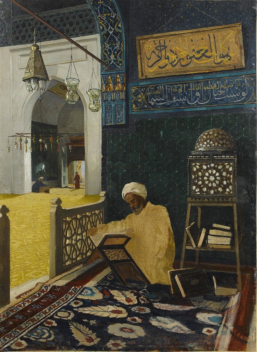Osman Hamdi Bey, Kur’an Tilaveti, 1910. Sakıp Sabancı Müzesi. Görsel: Google Art Project/Wikimedia Commons, Public Domain.