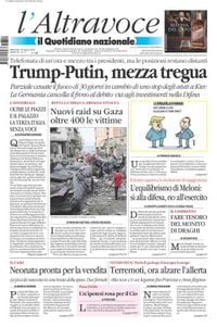 La prima pagina de l’ALTRAVOCE in edicola oggi - Il Quotidiano del Sud