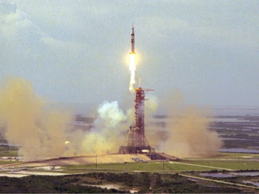 Soyuz Uzay Aracı’nın Baykonur Uzay Üssü’nden ayrılırken çekilen bir fotoğrafı