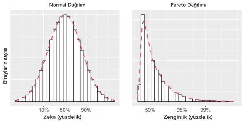 Zekanın (sol panel) ve zenginliğin (sağ panel) ayrımı.