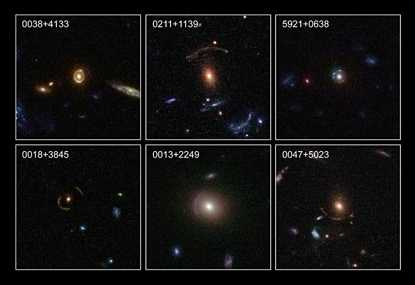 Hubble Uzay Teleskobunun keşfettiği ve görüntülediği güçlü kütleçekimsel mercekleme etkisine dair altı örnek görüyoruz. Kemervari ve halka tipi yapılar, kütle/madde kümesi büyüklüğünü ve dağılımını yeniden şekillendirerek ve onu arkadan gelen ışıkla karşılaştırarak hem karanlık maddeyi hem de Genel Göreliliği incelememize fırsat veriyor. Birbirinden tamamen bağımsız diğer pek çok delil ile birlikte sadece bu görüntülerle bile karanlık maddenin varlığına dair kanıt ortadadır.