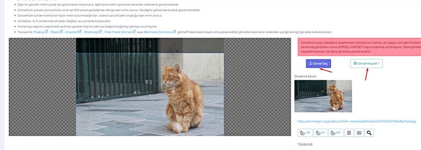 Görselinizi seçtikten sonra "Görseli Kaydet" tuşuna basmayı unutmayınız.