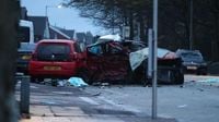 Moment car and taxi in head-on crash as 3 teens & man killed while 5 injured