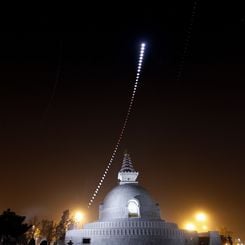 A Lunar Eclipse Over an Indian Peace Pagoda