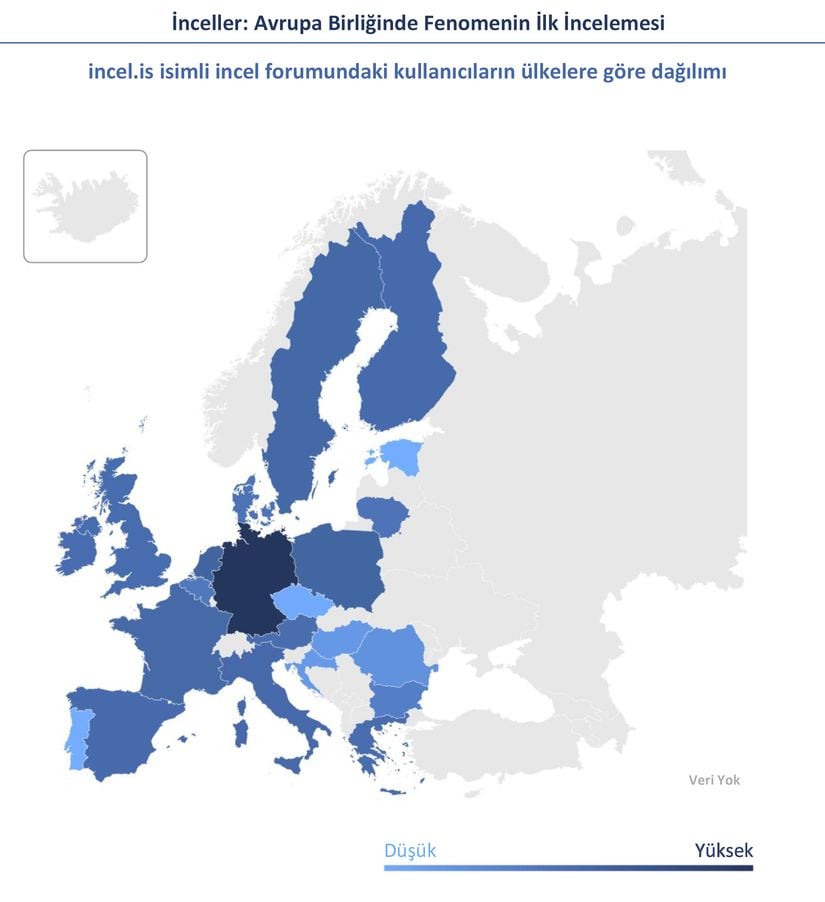 Avrupa ülkelerinde incel.is forum kullanıcılarının coğrafi dağılımı