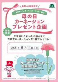 【MOS】「ありがとう」を、ハンバーガーと一緒に　「カーネーション」を1輪プレゼント（2025年5月8日）｜BIGLOBEニュース