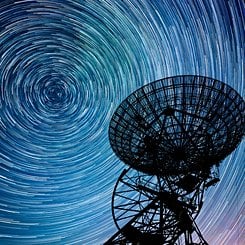 Star Trails over One-Mile Radio Telescope
