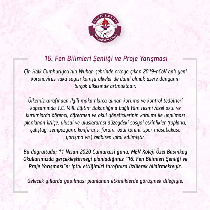 MEV Koleji Özel Basınköy Okulları "16. Fen Bilimleri Şenliği ve Proje Yarışması"