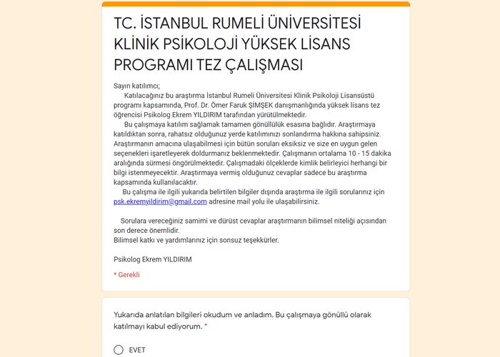 Depresyon ve İrrasyonel İnanışlara Yönelik Tez Çalışması Anketi