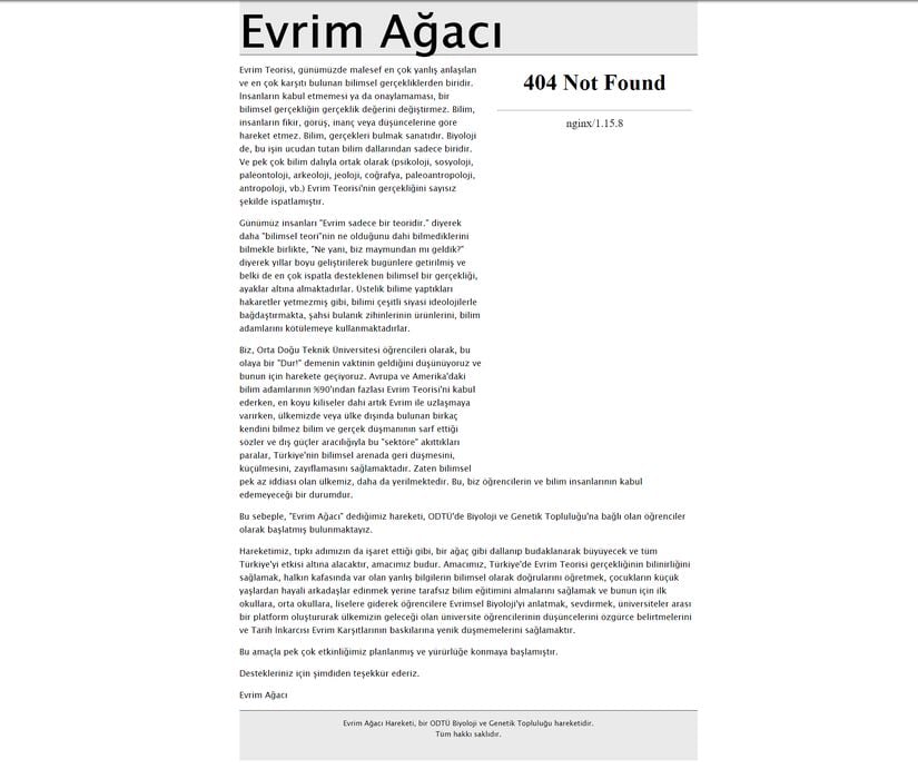 Evrim Ağacı internet sitesinin ilk versiyonu (9 Mart 2011)