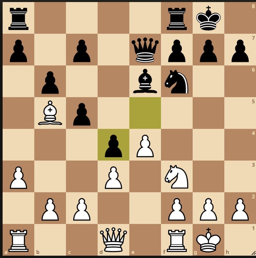 Mesela bu konumda Ae5 ve Ad2 oynayabilir. 8...Ve7 9.Fe3 b6 10.O-O Fe6 11.Fb5 Ad4 12.Fxd4