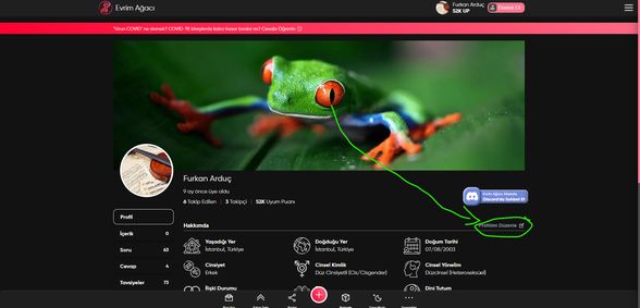 İsterseniz profilinizi görüntüleyerek (Profil seçeneğini seçip gidebilirsiniz)  Discord butonunun altında yazan "Profilimi Düzenle" butonuna basarakta profilinzi düzenleyebilirsiniz.
