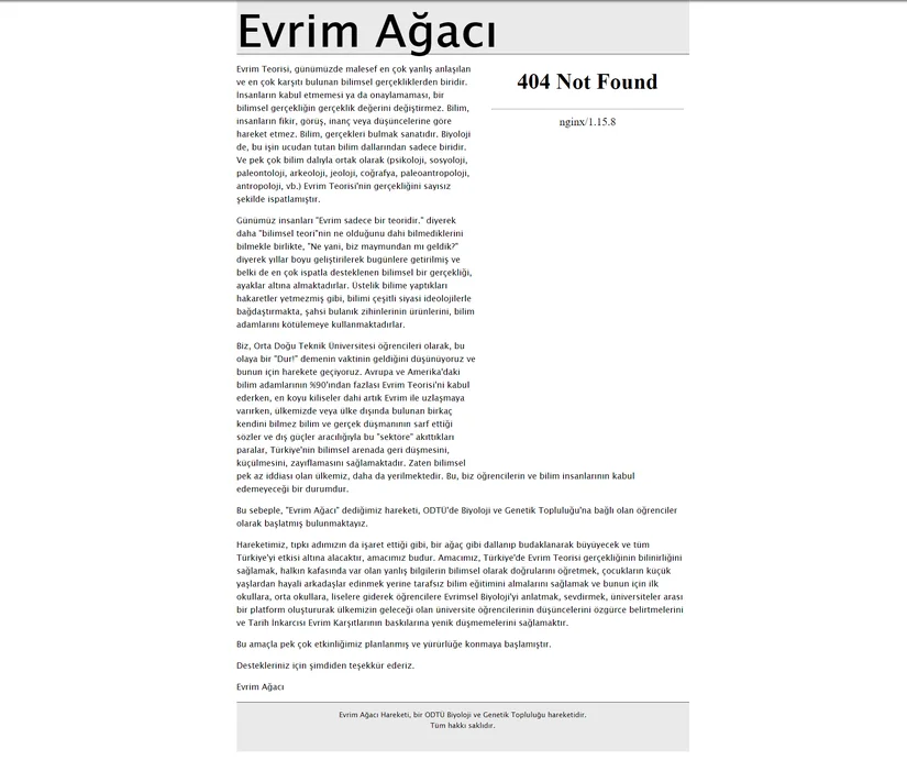 Evrim Ağacı internet sitesinin ilk versiyonu (9 Mart 2011)