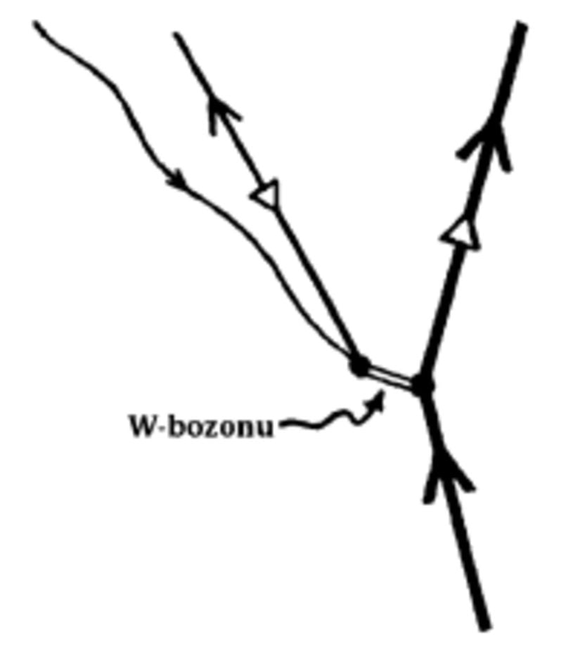 Fermi'nin öngördüğü, zayıf etkileşimler aracılı gerçekleşen (Bu durumda W- bozonu) Beta bozunum.