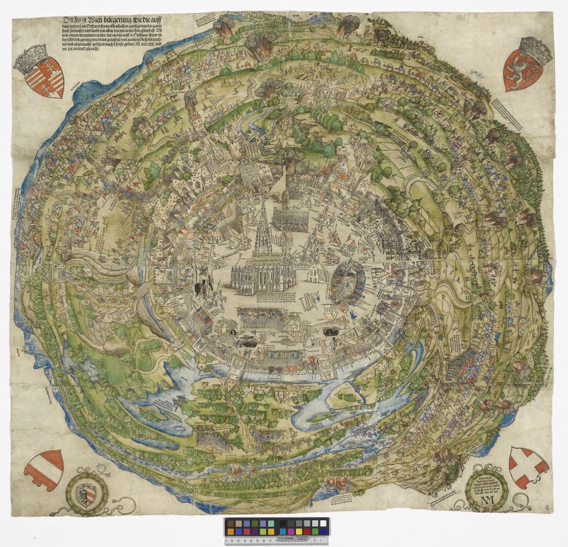1529 Birinci Türk Kuşatması Sırasında Viyana Şehri'nin Dairesel (Panoramik) Görünümü. Niklas Meldemann