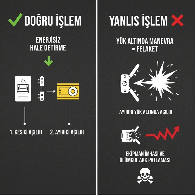Yük altında ayırıcıyı açmak felaketle sonuçlanır.
