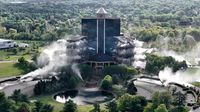 See drone photos as the Sheraton Crossroads Hotel of Mahwah implodes