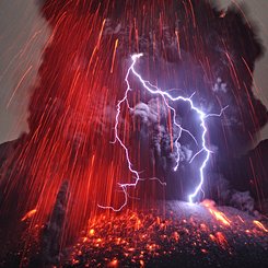 Sakurajima Volcano with Lightning
