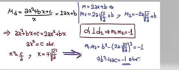 referans noktasında dik kesişen parabol teğetleri görüldüğü durumlarda Δ=-1 dir.