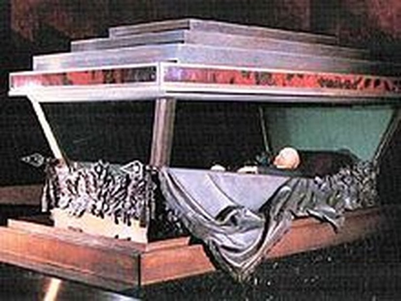 Lenin's preserved body, inside the mausoleum