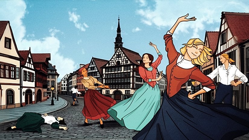 Dans çılgınlığında insanlar kontrolsüz biçimde dans etmeye başlıyor, aralarından bazıları yorgunluktan ölüyordu