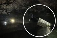 Moment boat swallowed up after canal collapses into Shropshire sinkhole