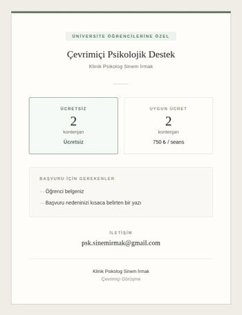 Ücretsiz ve Uygun Ücretli Kontenjan