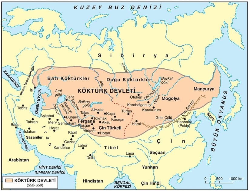 I. Göktürklerin en geniş sınırlarına ulaştıklarını gösteren, kuş bakışı harita