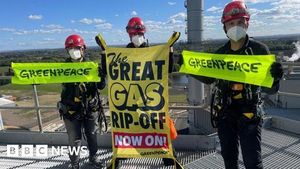 Greenpeace Activists Scale Chimneys In Gas Price Protest
