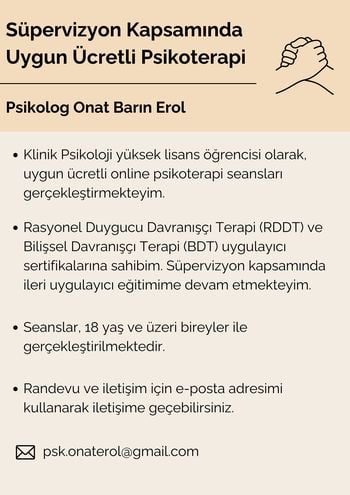 Süpervizyon Kapsamında Uygun Ücretli Psikoterapi - Onat Barın Erol