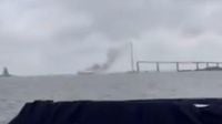 Baltimore Harbor Explosion: Cargo ship catches fire Near Francis Scott Key Bridge | WATCH