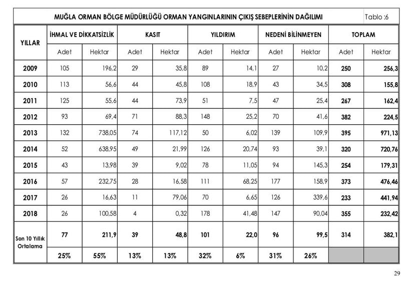 Muğla Orman Bölge Müdürlüğü Orman Yangınlarının Çıkış Sebeplerinin Dağılımı