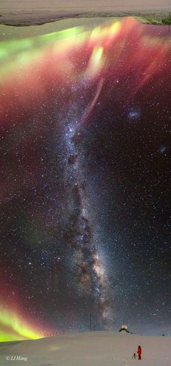 Antarktika Üzerinde Samanyolu ve Aurora