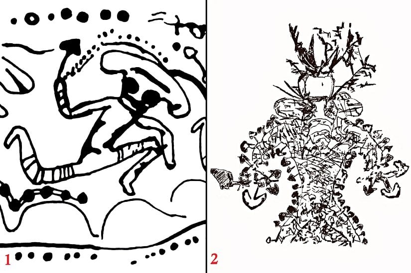 İlk resim, Tassili n’Ajjer platosu yakınlarındaki bir mağarada bulunmuştur. İkinci resim, Tassili n’Ajjer platosundaki bir mağarada bulunmuştur.