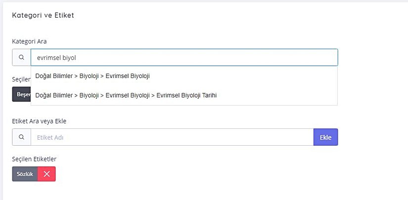 Lütfen girdinize uygun bir kategori belirleyiniz. Terimi birden fazla kategoriye ekleyebilirsiniz; ancak bir kategorinin daha üst kategorisine tekrar eklemenize gerek yoktur.